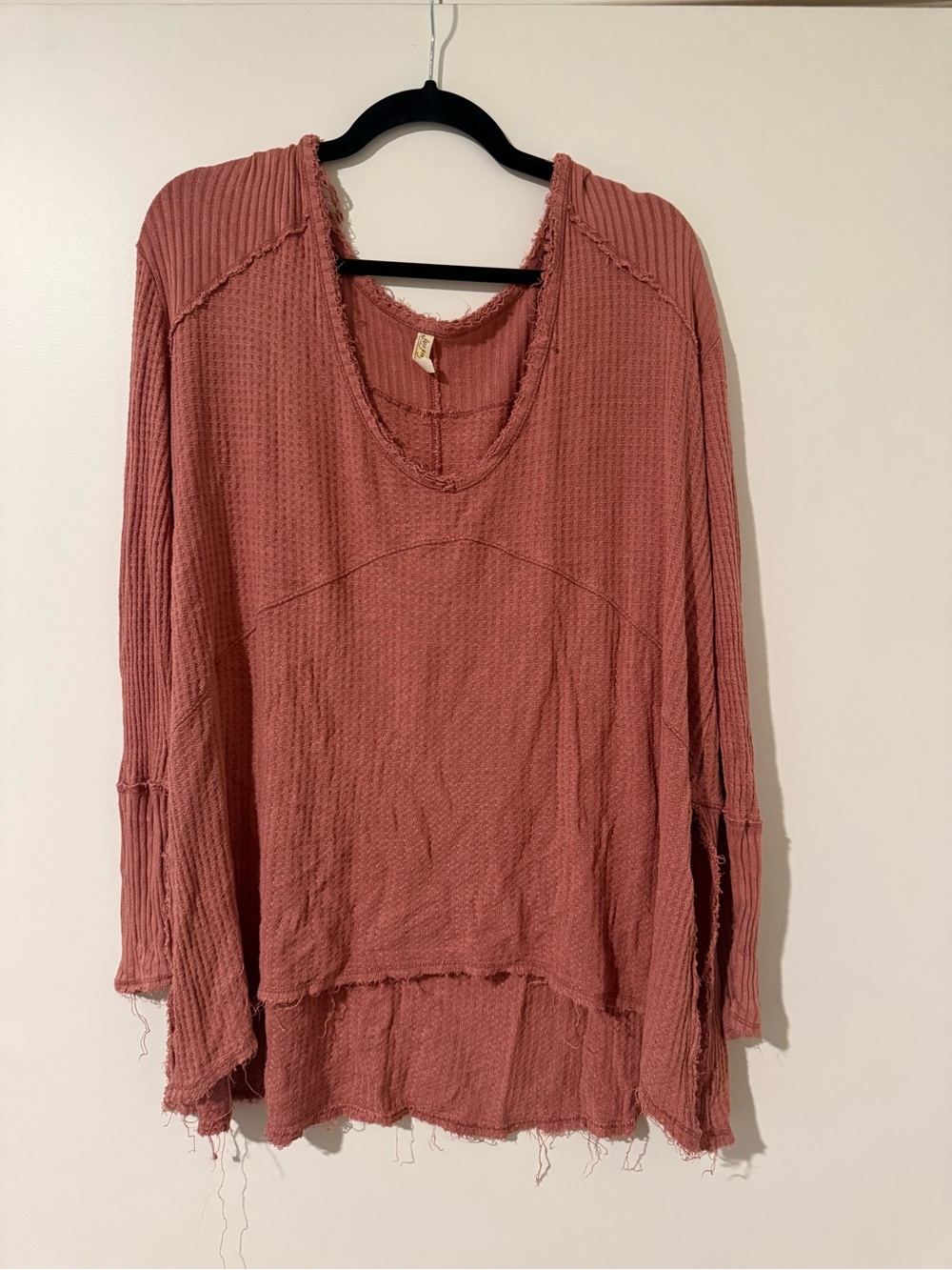 Free people Washed Rose Long Sleeve Waffle Knit Top